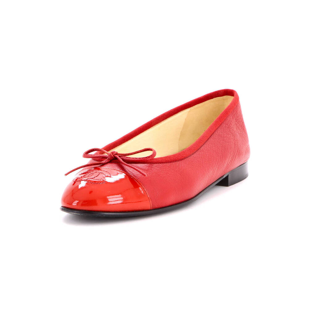 Chanel Women's CC Cap Toe Bow Ballerina Flats Leather and Patent